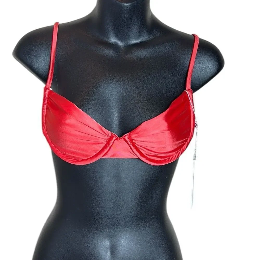 Frankie’s bikinis women’s small Maggie satin underwire bikini top grenadine new
